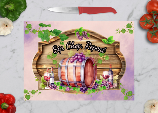 Sip, Chop, Repeat Glass Cutting Board
