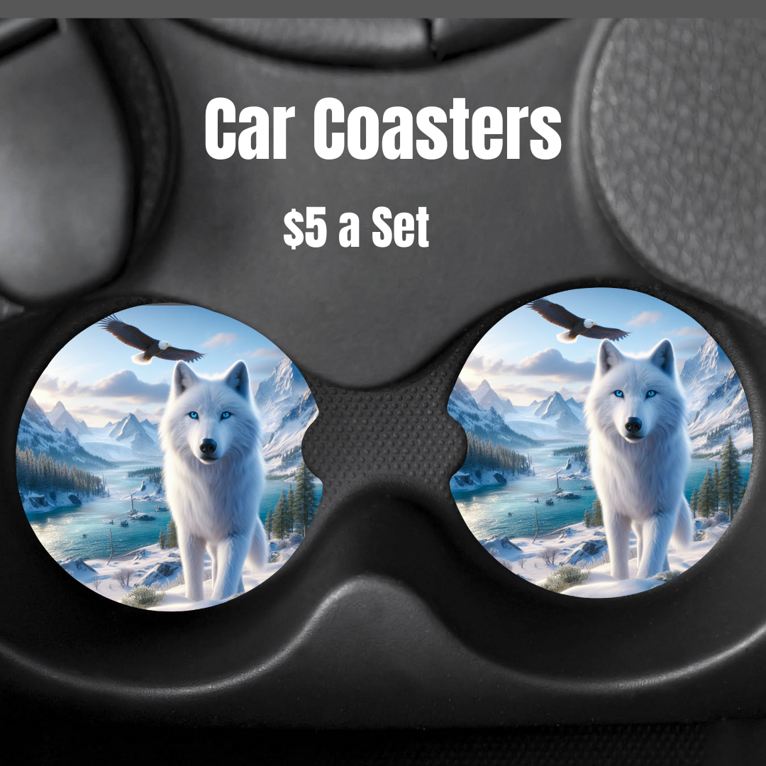 Arctic Wolf Majesty Car Coasters