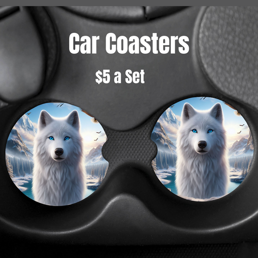 Arctic Wolf Majesty Car Coasters