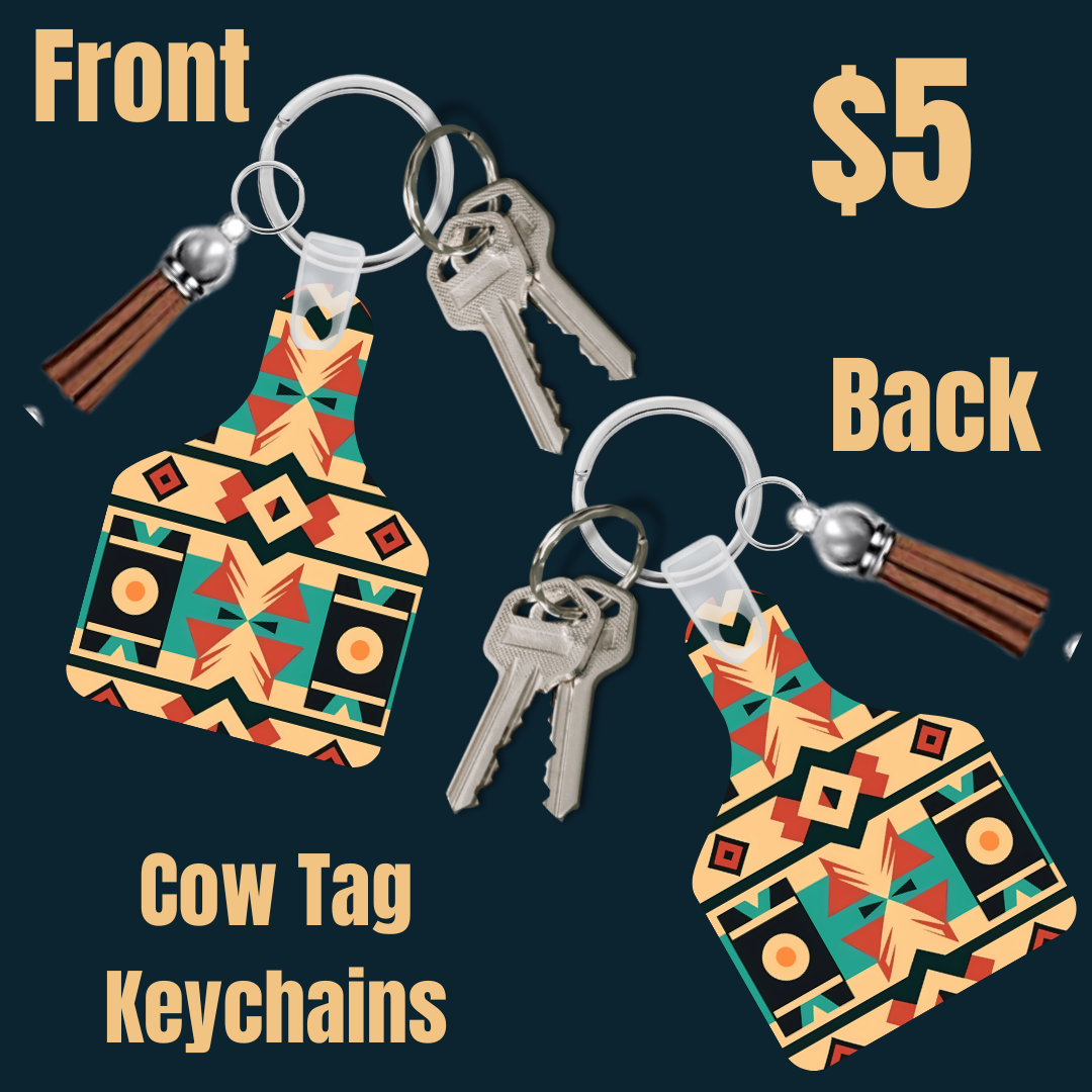 Tribal Elegance Cow Tag Keychains