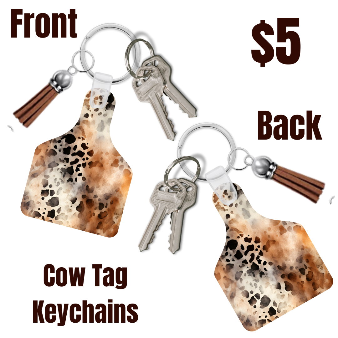 Rustic Hide Cow Tag Keychains