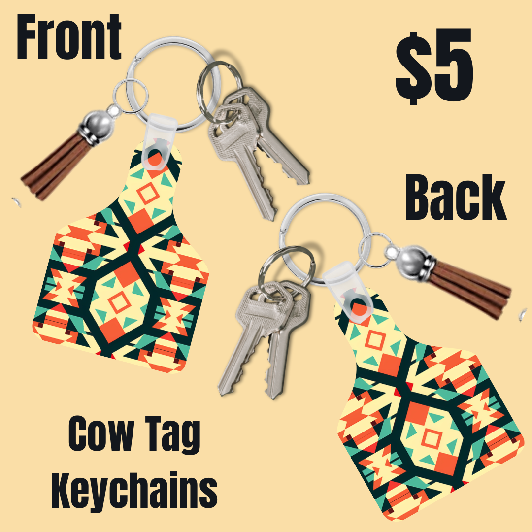 Tribal Elegance Cow Tag Keychains