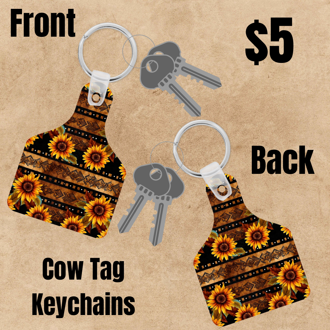 Sunflower Cow Tag Keychains