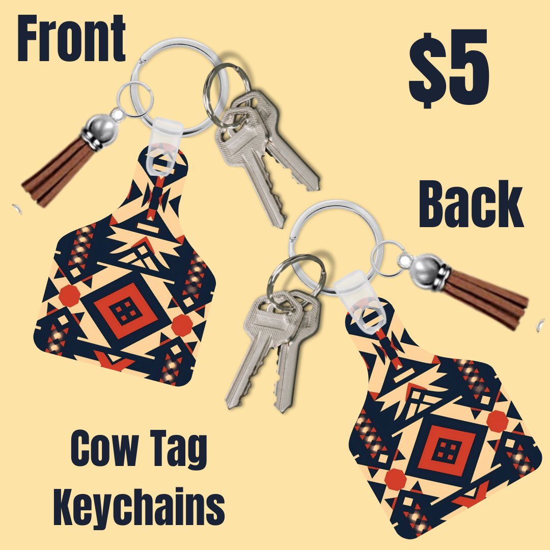 Tribal Elegance Cow Tag Keychains