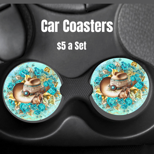 Cowgirl Hat and Roses Car Coasters