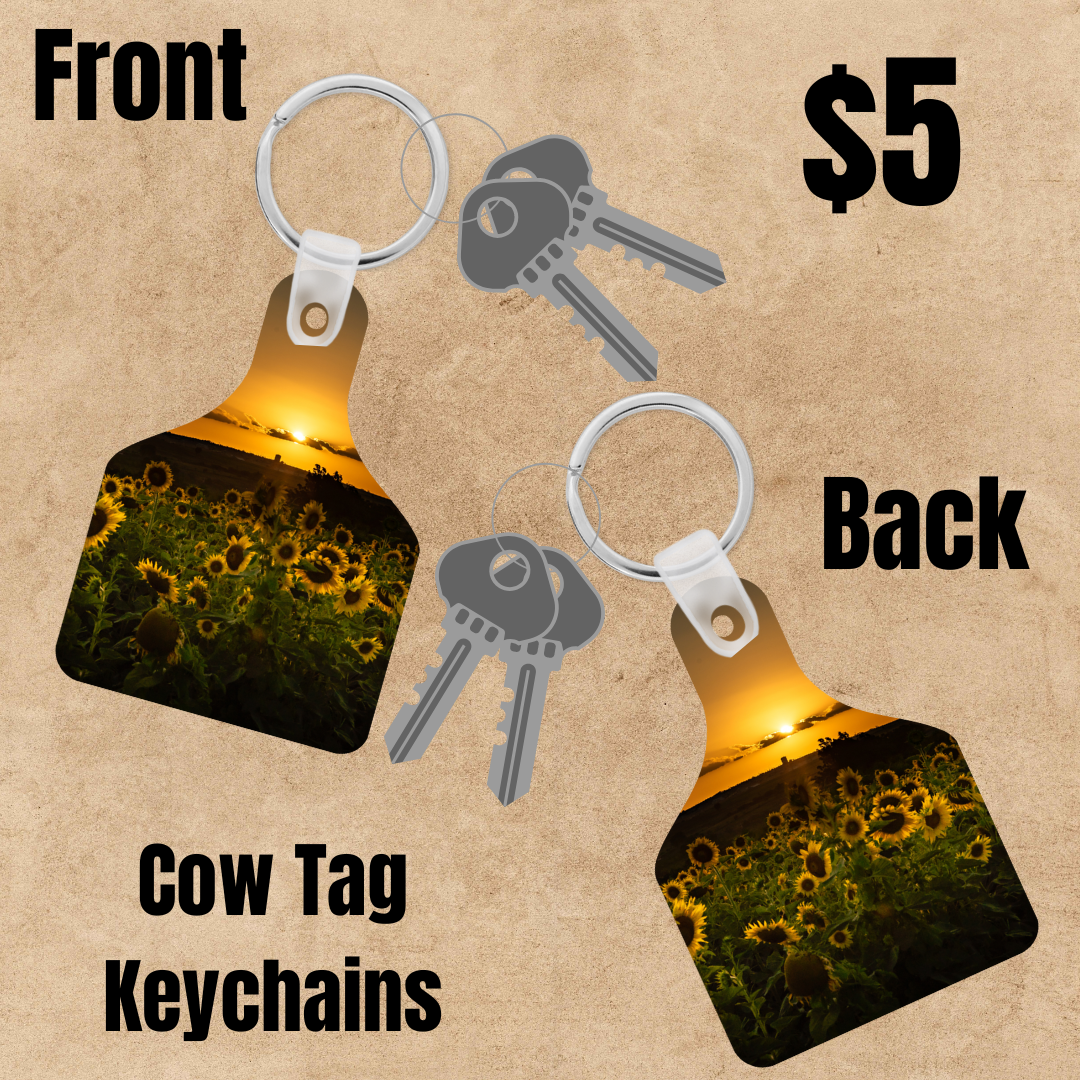 Sunflower Cow Tag Keychains