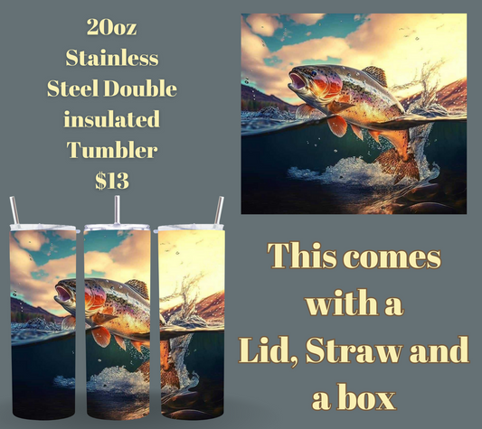 Jumping Trout 20 oz Stainless steel double insulated Tumbler