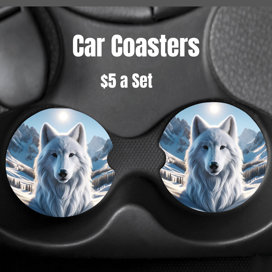 Arctic Wolf Majesty Car Coasters