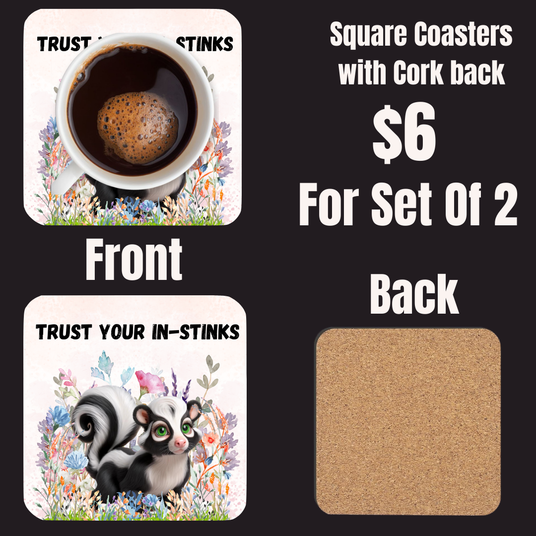 Garden Whimsy Skunk Coasters