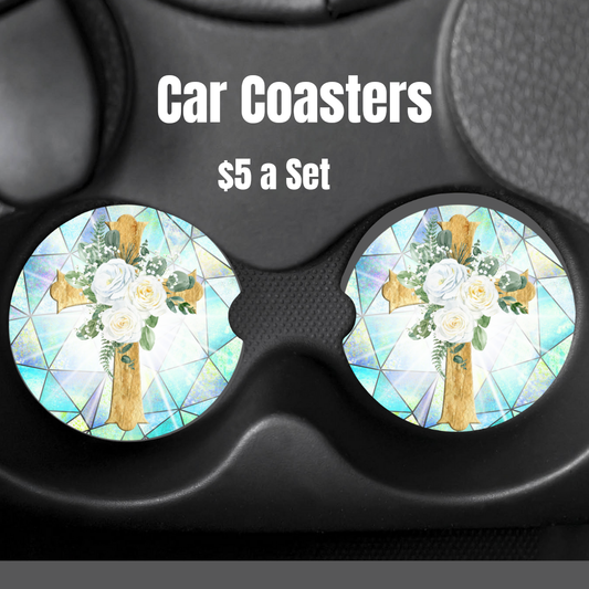 Stained glass with a beautiful cross car coaster