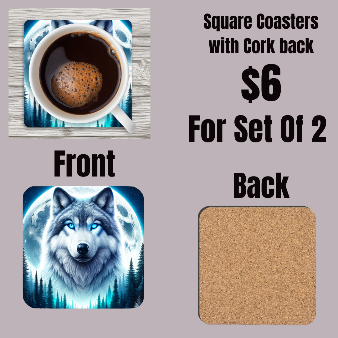 Mystic Wolf Moonlight Coasters