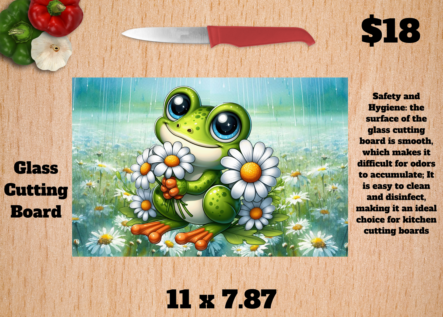 Lily Pad Chef Frog Glass Cutting Board