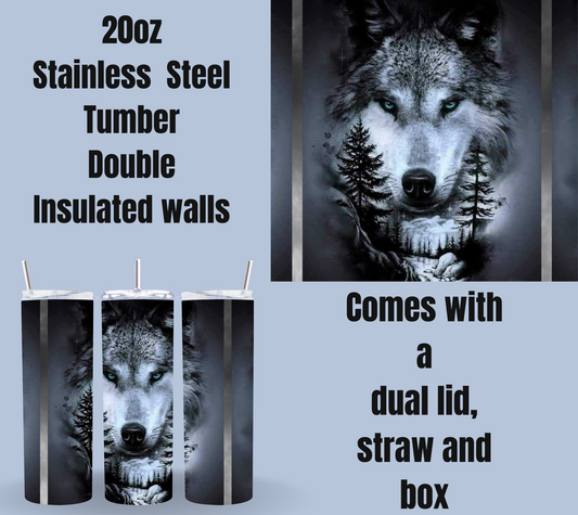 Majestic Wolf 20oz Stainless Steel Tumbler