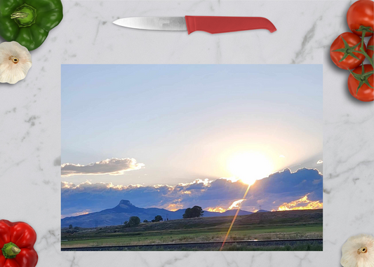 Heart Mountain and sunset Glass Cutting board