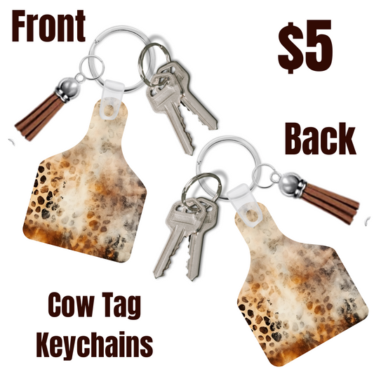 Rustic Hide Cow Tag Keychains