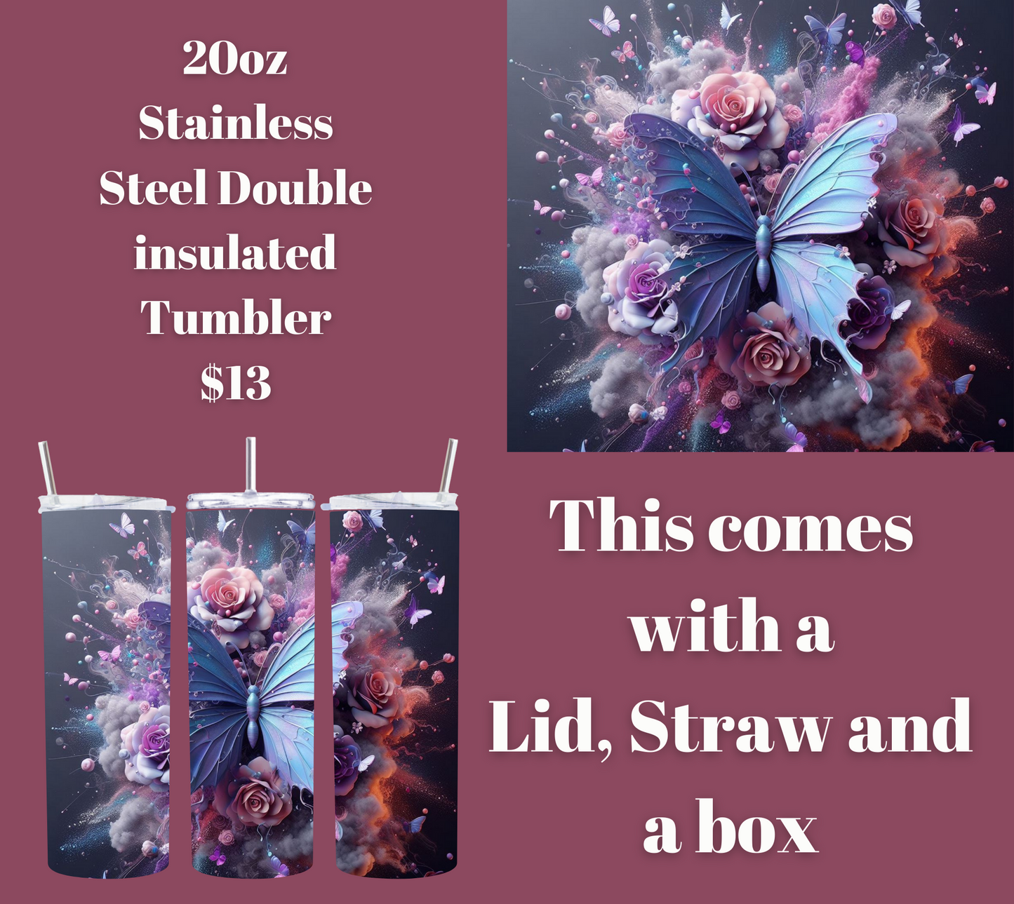 Enchanted Flutter Stainless Steel Tumbler