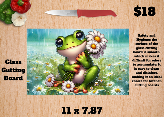 Lily Pad Chef Frog Glass Cutting Board