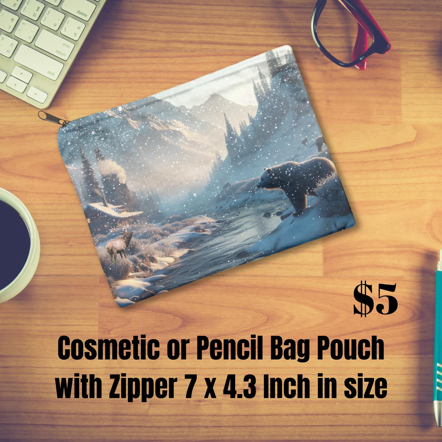 Winter Wilderness Retreat Zipper Bag pouch