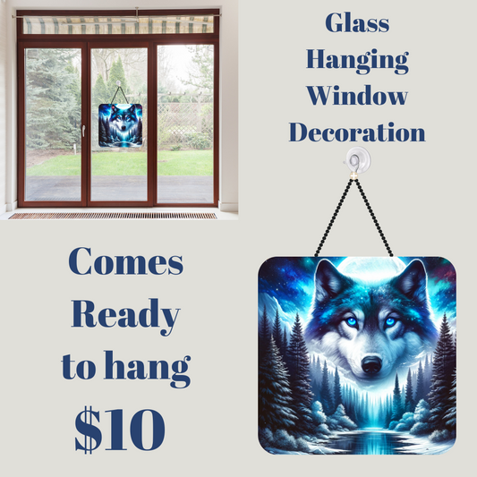 Lunar Wolf Glass Suncatcher