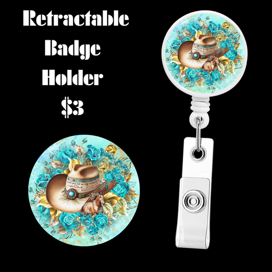 Cowgirl Hat and Roses Retractable Badge Holder