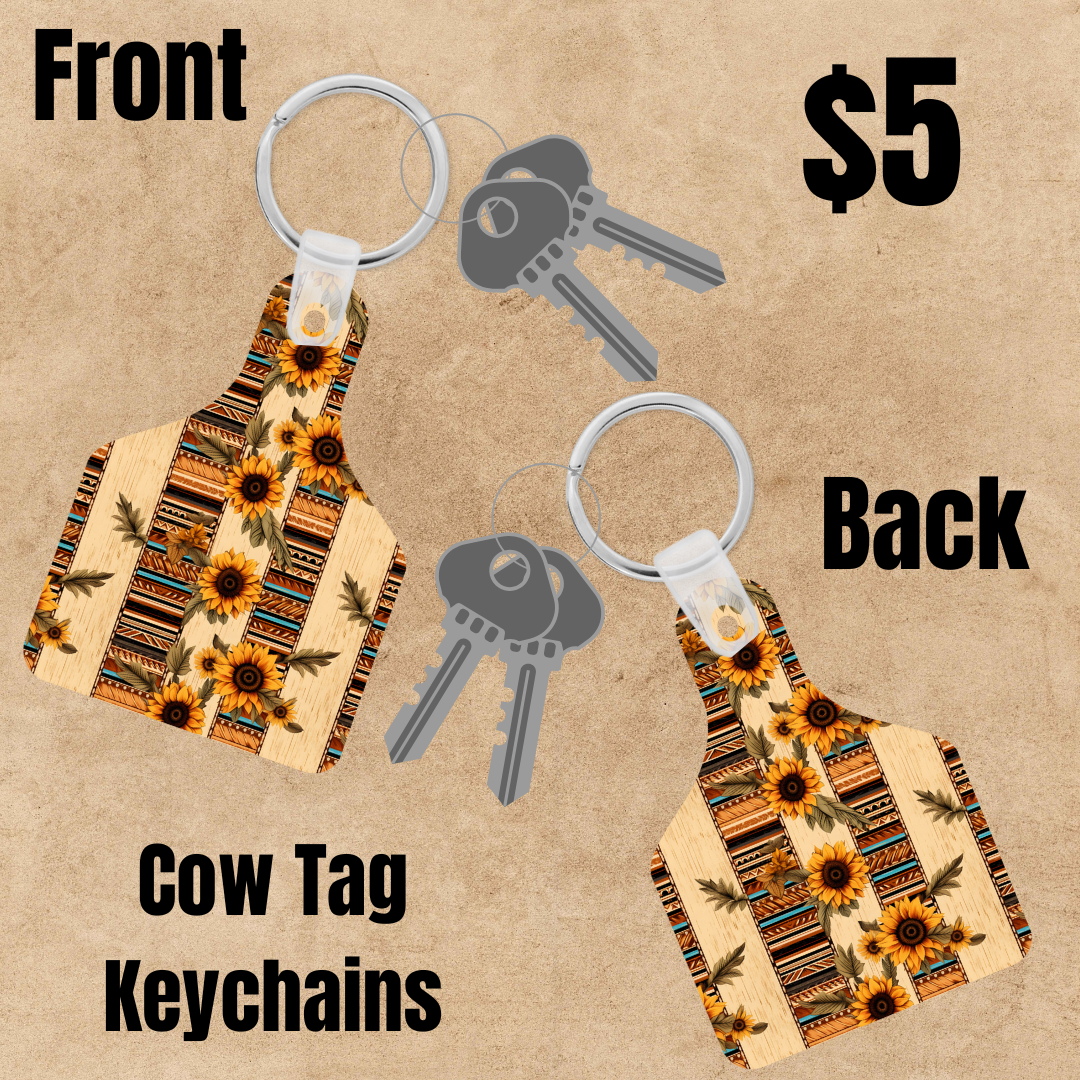 Sunflower Cow Tag Keychains