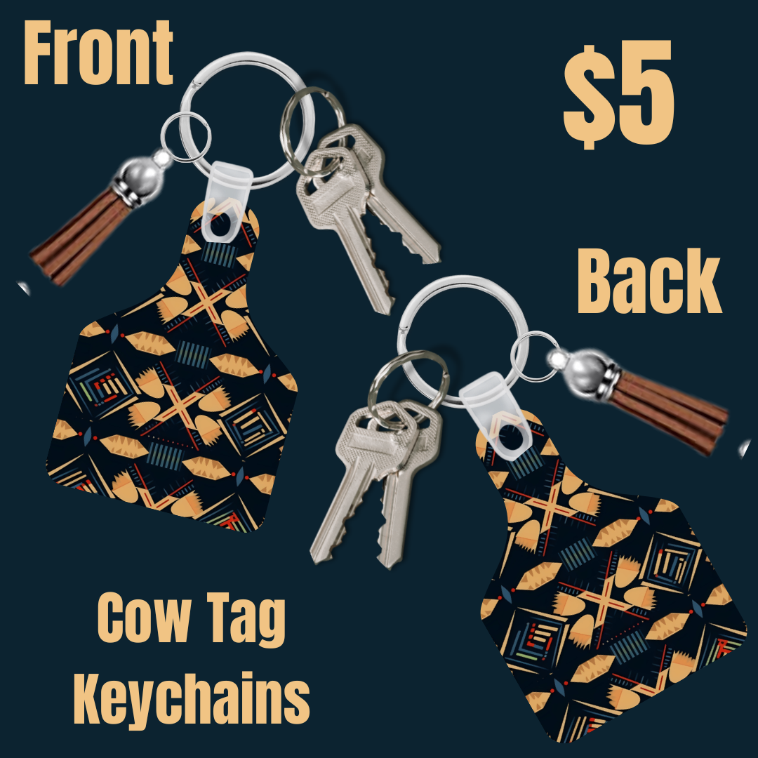 Tribal Elegance Cow Tag Keychains