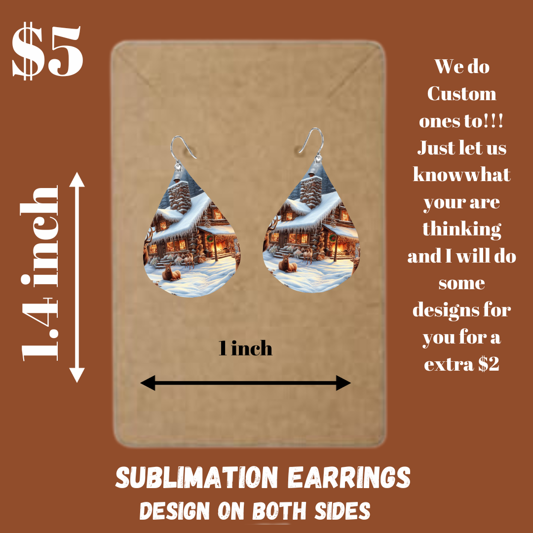 Sublimated Snowy Mountain Cabin Earrings