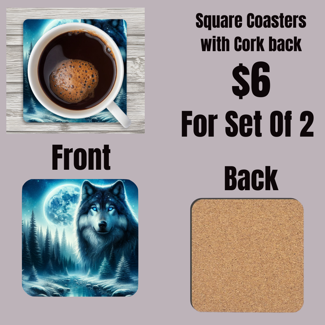 Mystic Wolf Moonlight Coasters