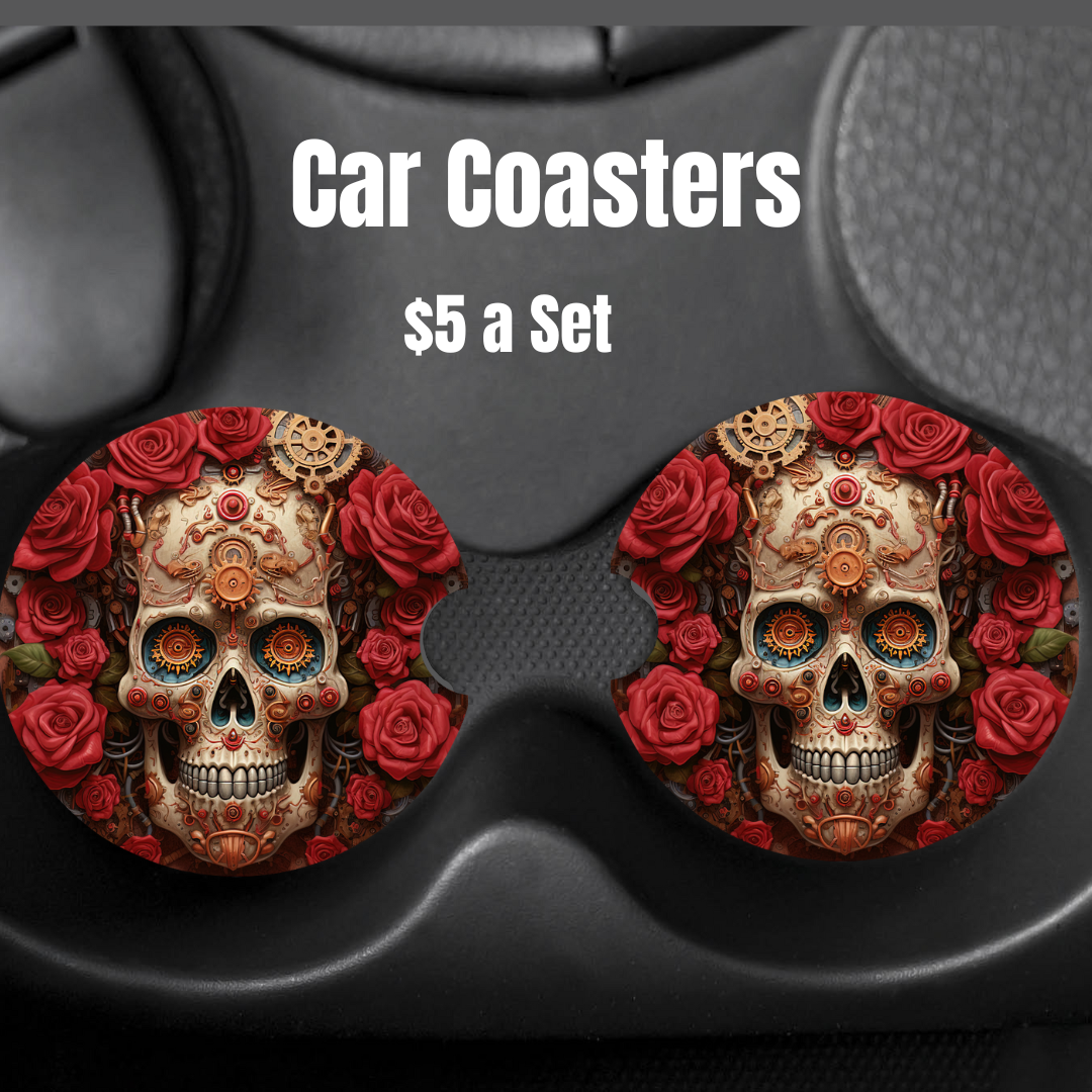 Flower Skull Car Coasters