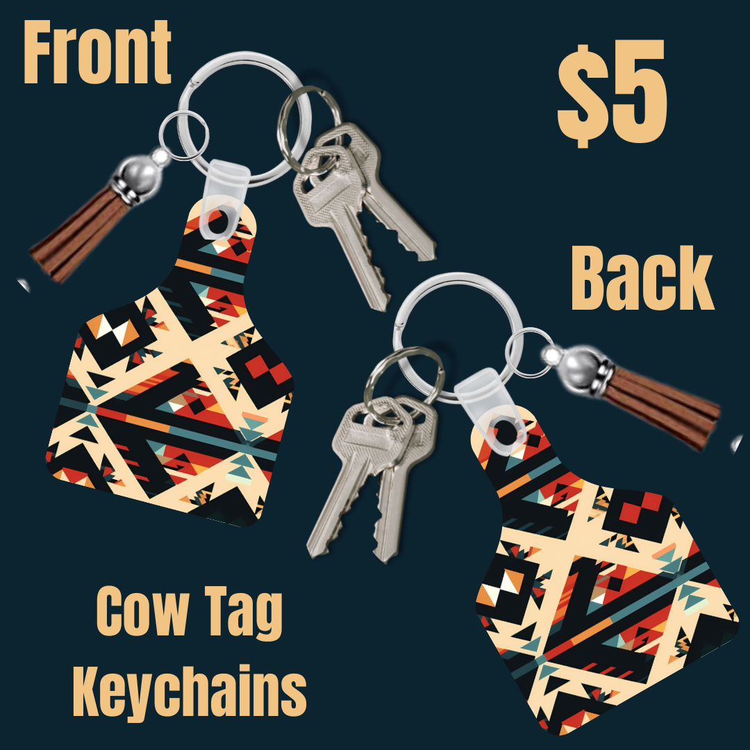 Tribal Elegance Cow Tag Keychains