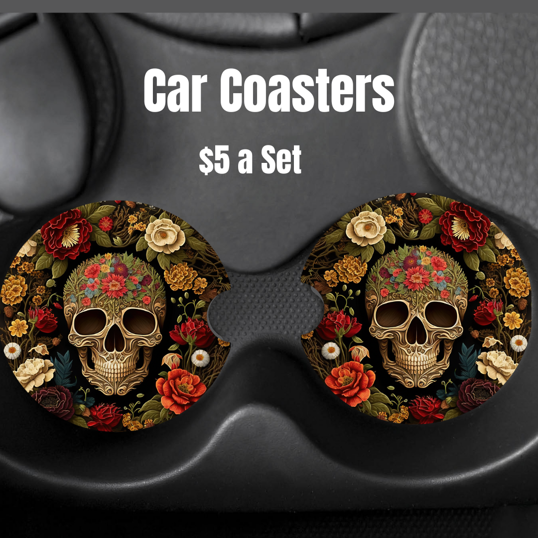 Flower Skull Car Coasters