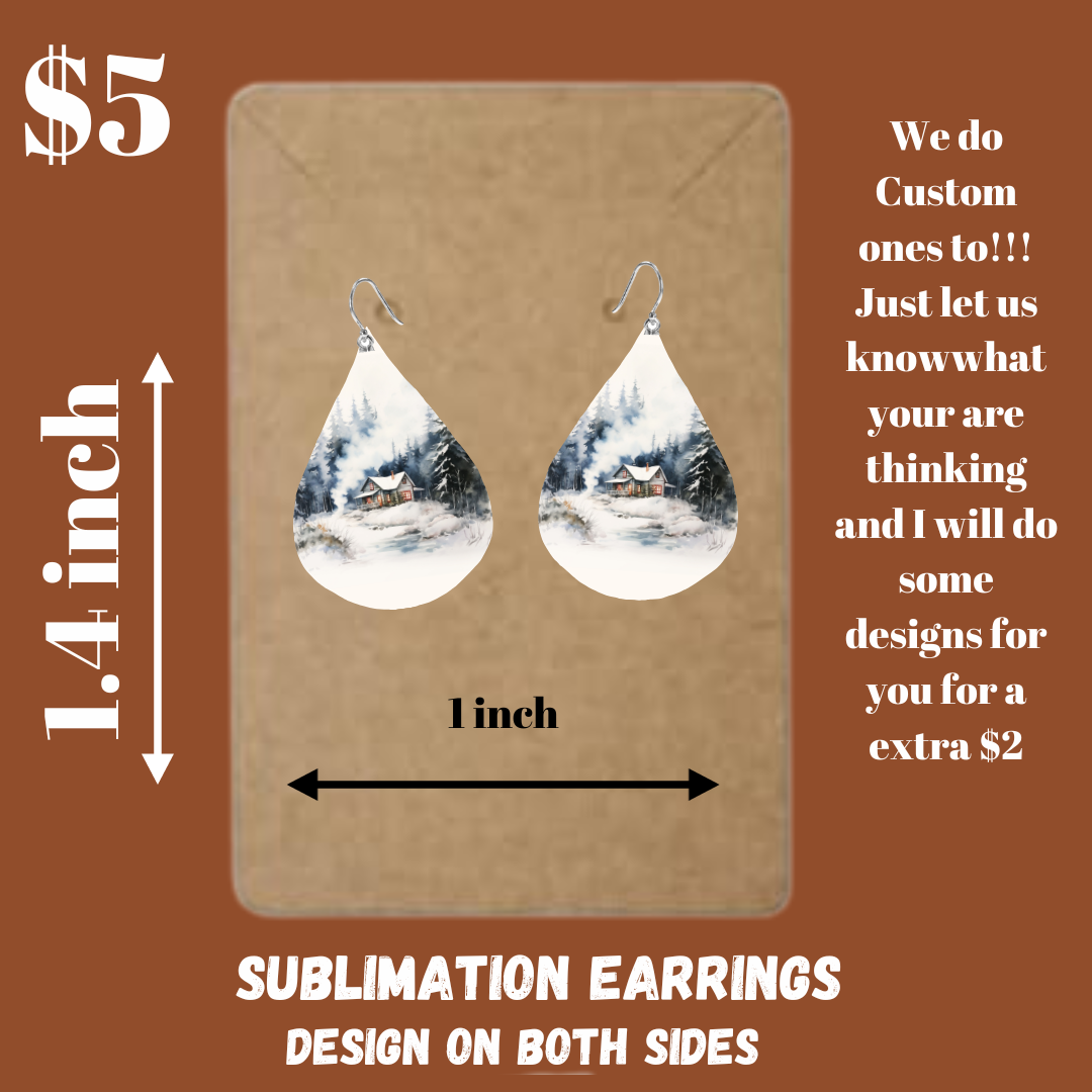 Sublimated Snowy Mountain Cabin Earrings