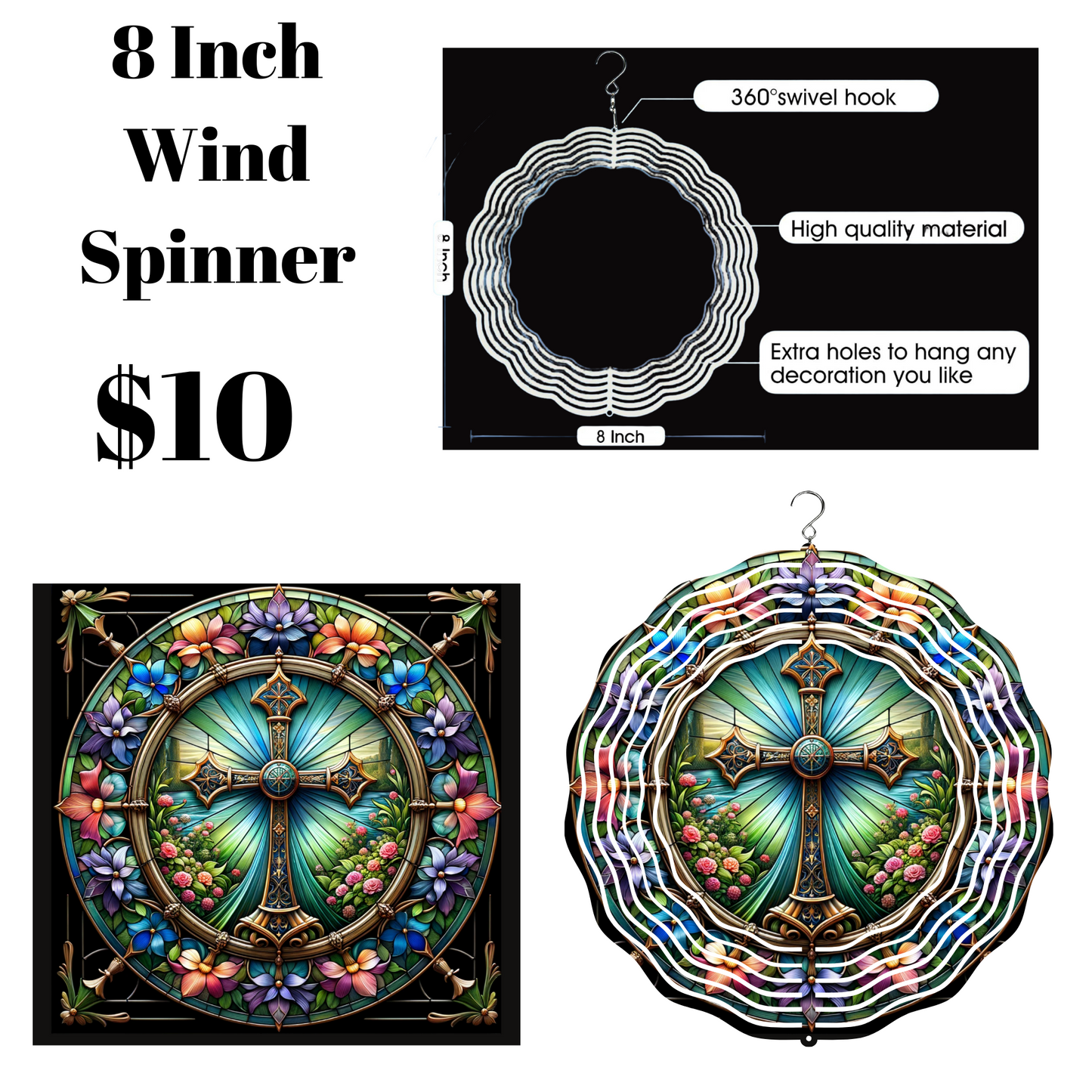 Radiant Cross Stained Glass Wind Spinner