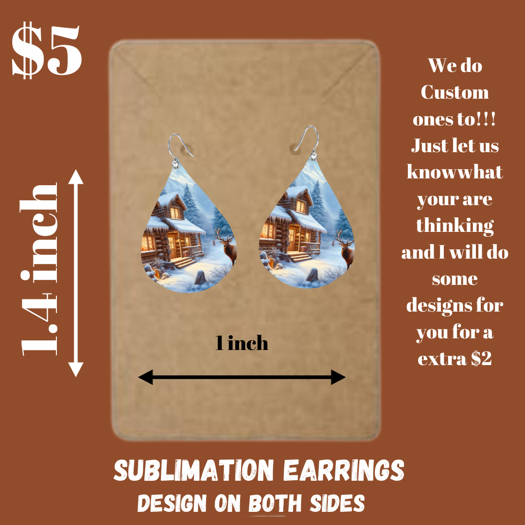 Sublimated Snowy Mountain Cabin Earrings