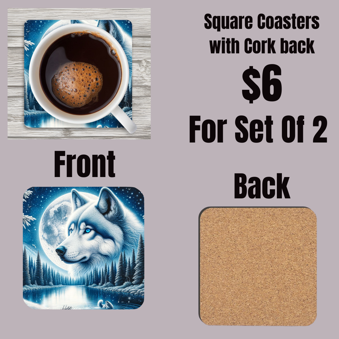 Mystic Wolf Moonlight Coasters