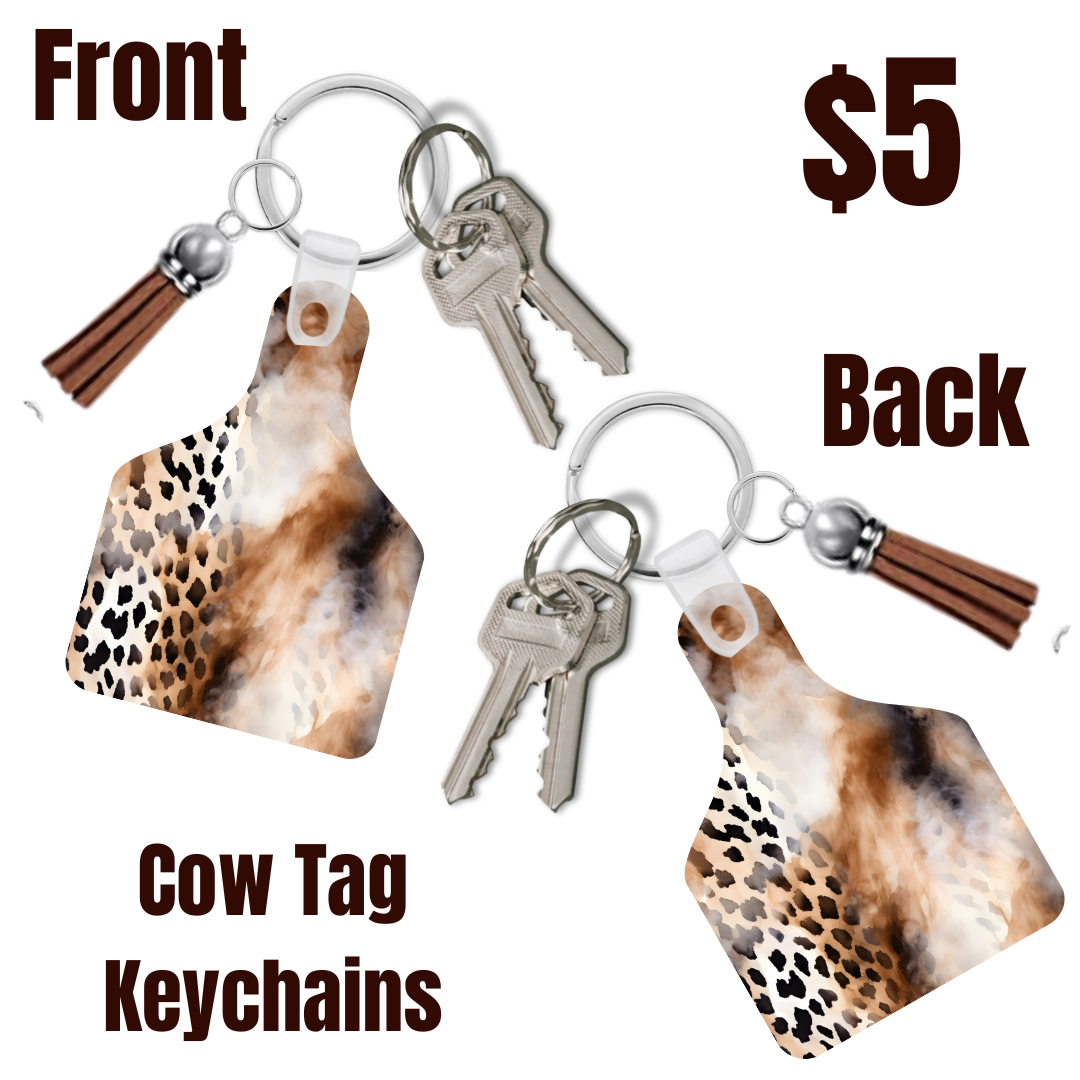 Rustic Hide Cow Tag Keychains