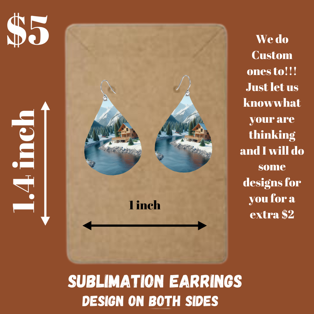 Sublimated Snowy Mountain Cabin Earrings