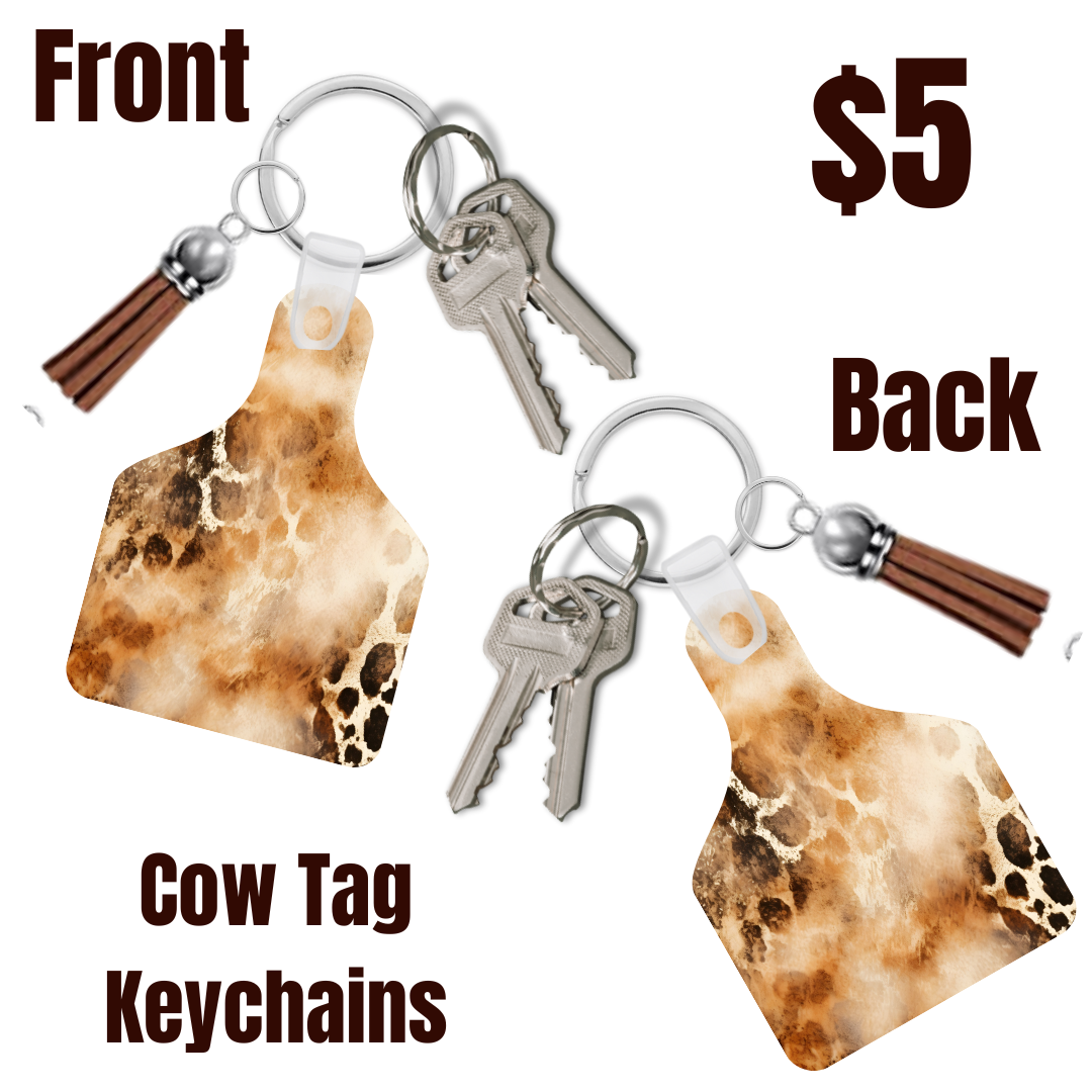 Rustic Hide Cow Tag Keychains