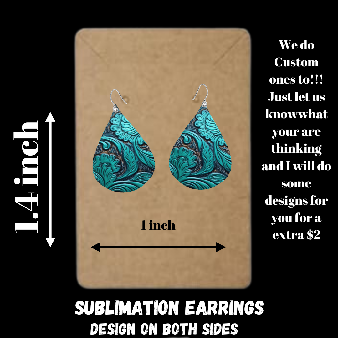 Turquoise Tooled Leather Sublimated Earrings