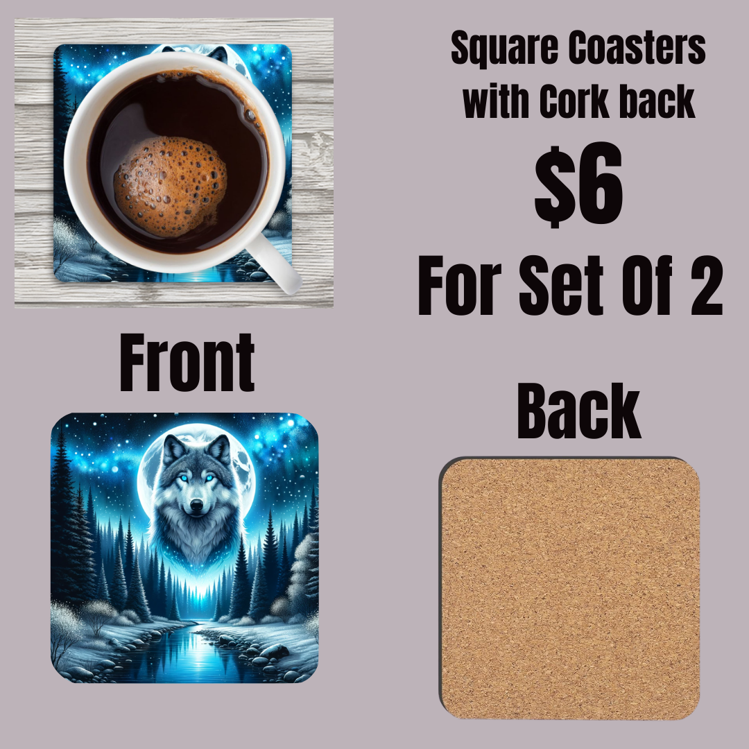 Mystic Wolf Moonlight Coasters