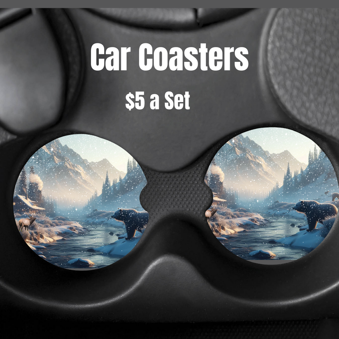 Winter Wilderness Retreat Car Coasters