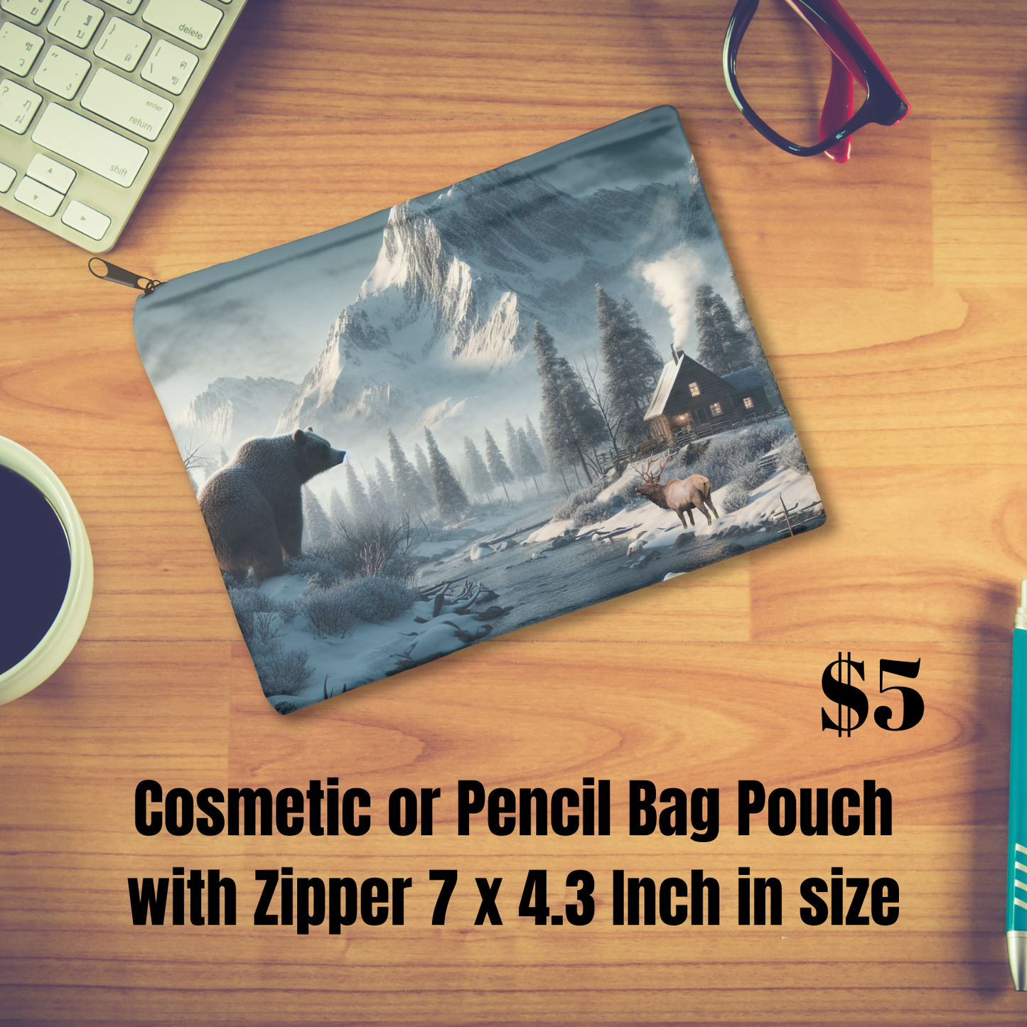 Winter Wilderness Retreat Zipper Bag pouch