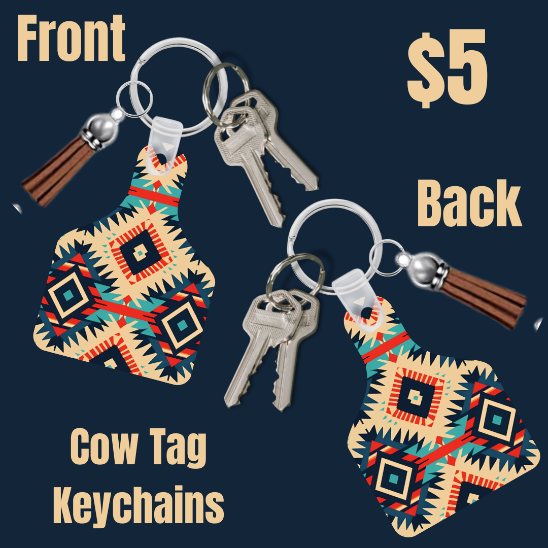 Tribal Elegance Cow Tag Keychains