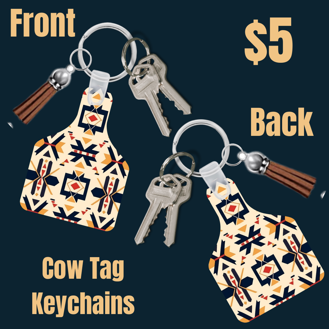 Tribal Elegance Cow Tag Keychains