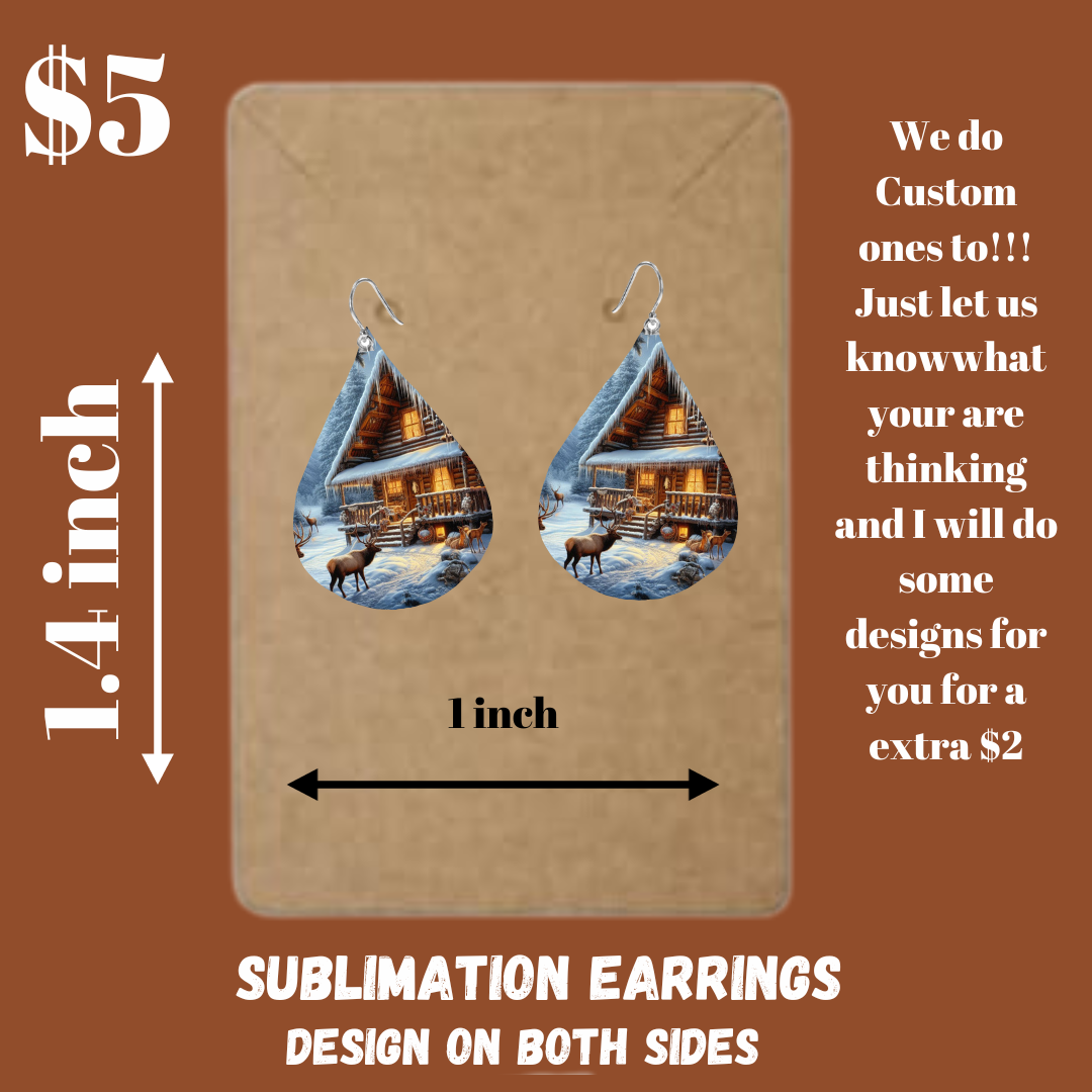 Sublimated Snowy Mountain Cabin Earrings