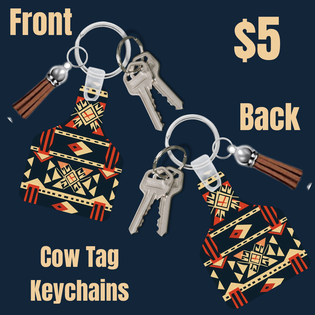 Tribal Elegance Cow Tag Keychains