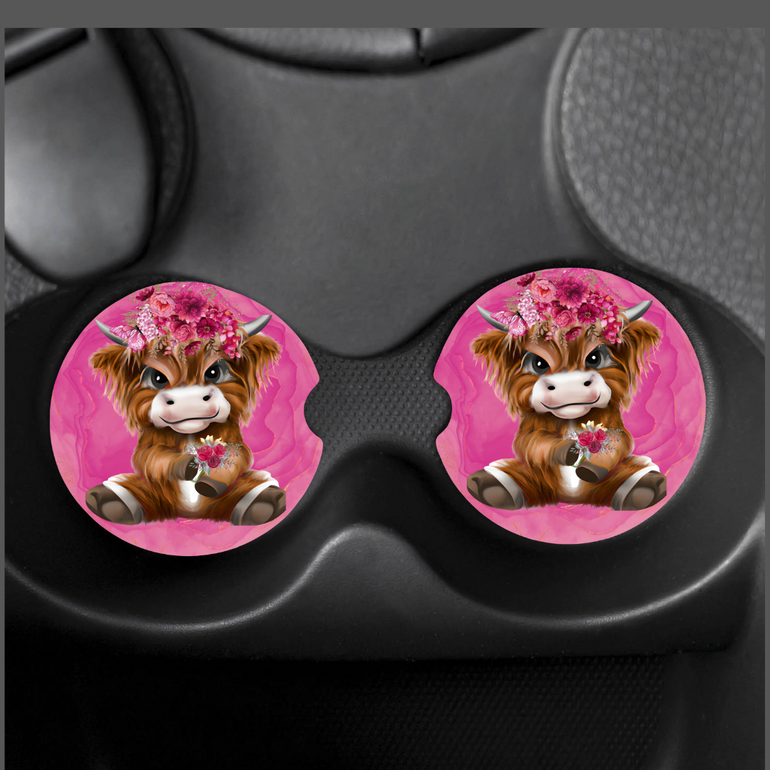 Cute Highland Cow Car Coasters