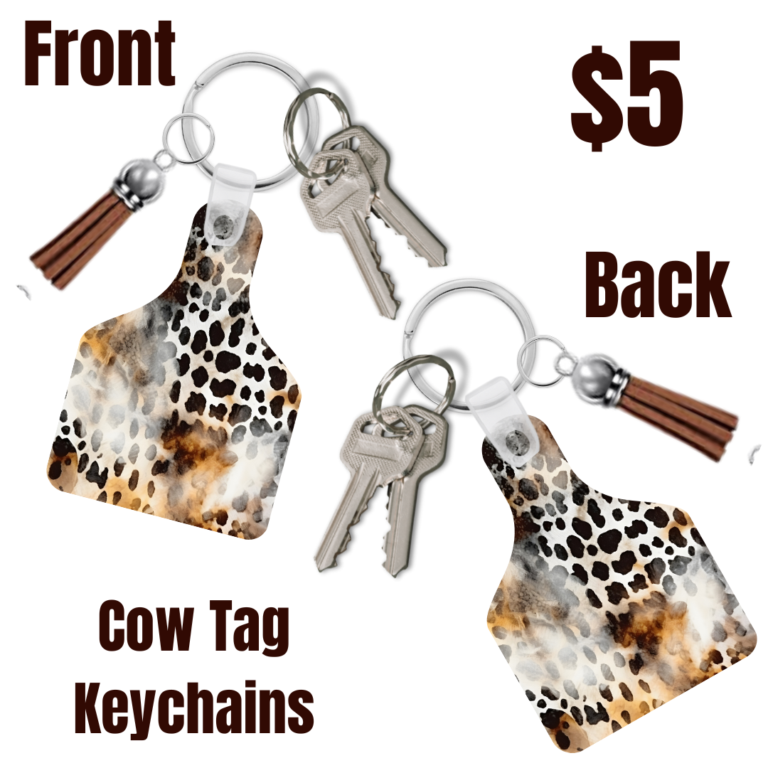 Rustic Hide Cow Tag Keychains