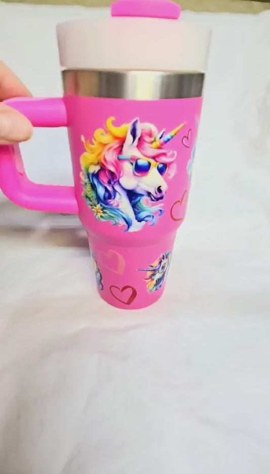 Magical Unicorn Stainless Steel Tumbler with Handle - 14oz