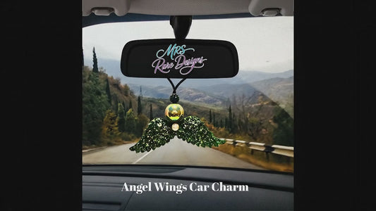 Green Angel Wings Car Charm – Sparkling Guardian Angel Rearview Mirror Décor